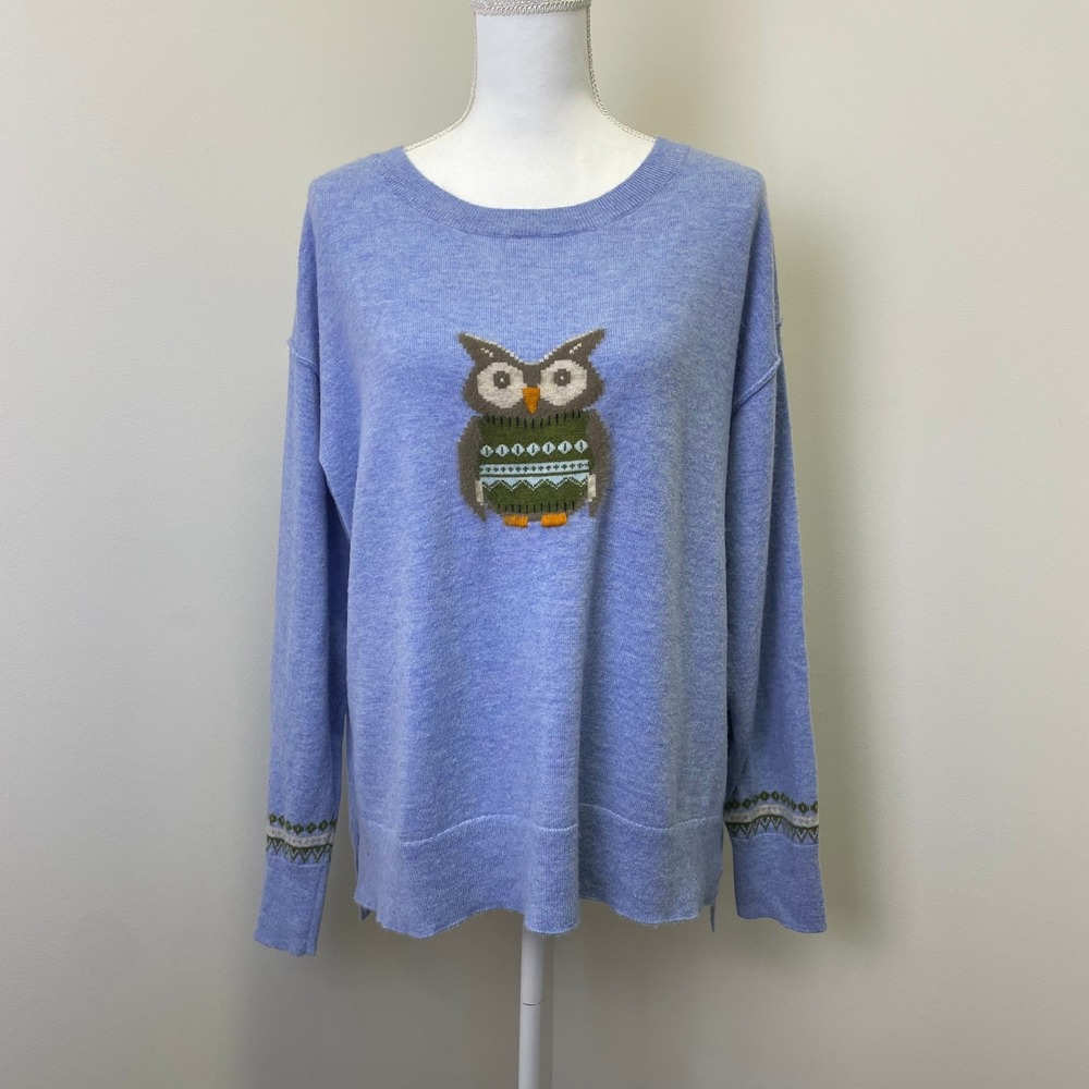 Sundance Blue Wool Blend Owl Intarsia Fair Isle Pullover Sweater XL